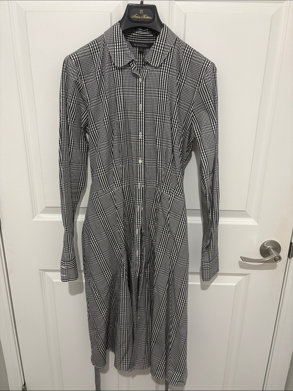 Brooks Brothers Black and White Checked Long-Sleeve Shirt Dress